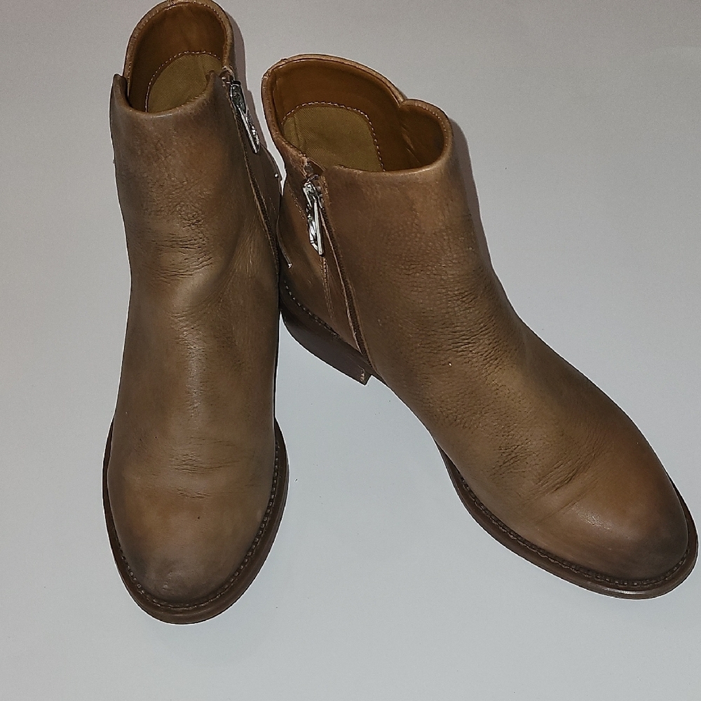 Franco Sarto Tan Leather Ankle Boots with Side Zipper